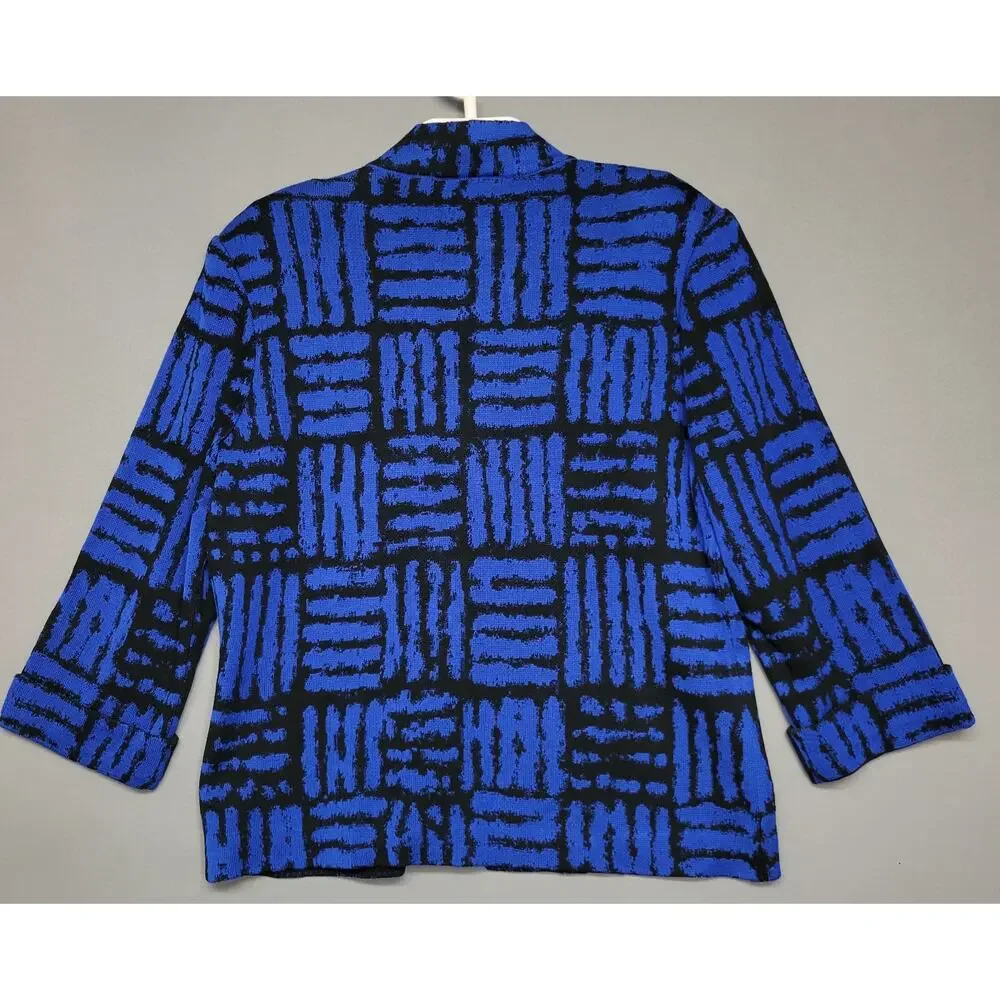 Ming Wang Knitted Cardigan Womens Small Blue Mandarin‎ Collar Geometric Corpcore